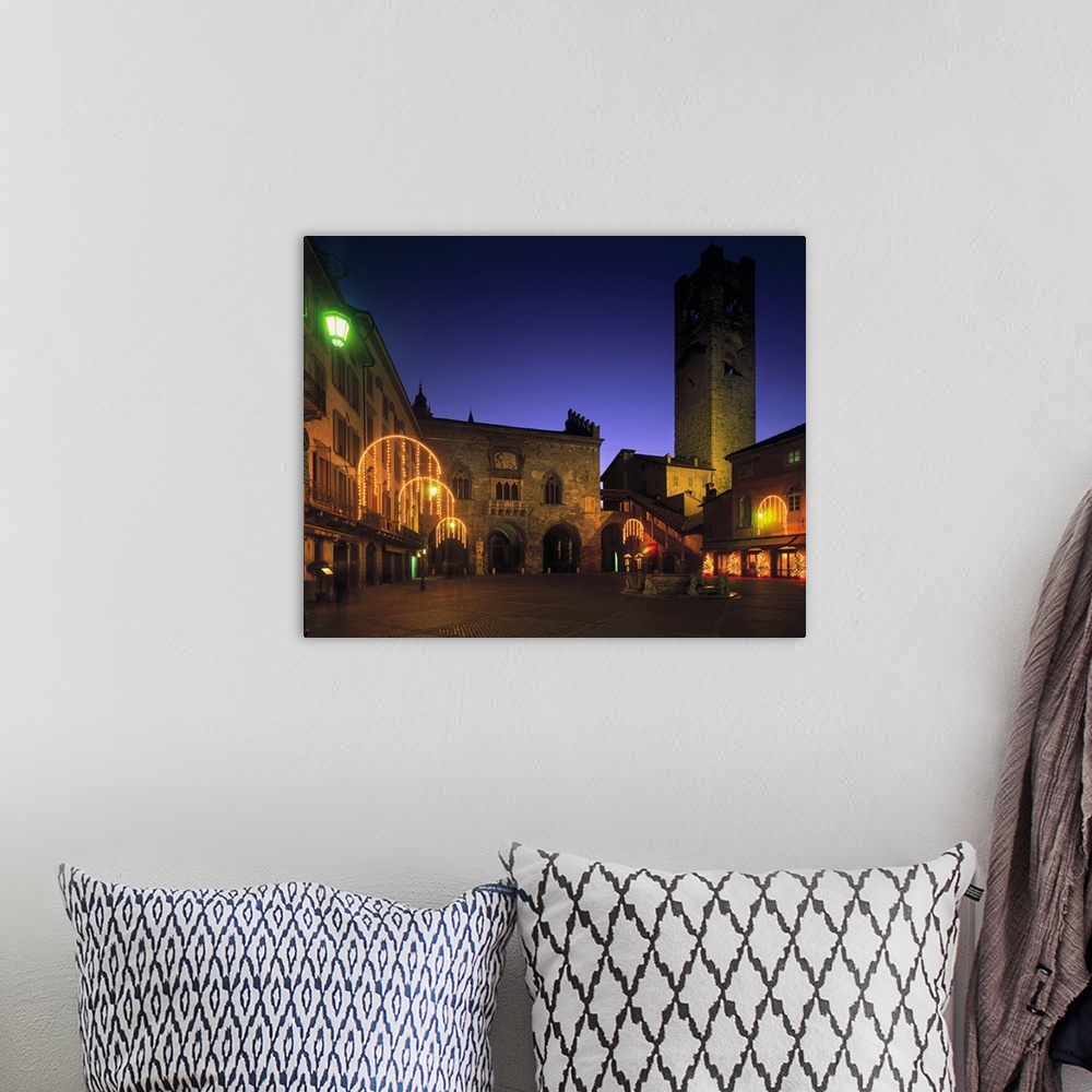 A bohemian room featuring Italy, Lombardy, The Piazza Vecchia in Alta Bergamo