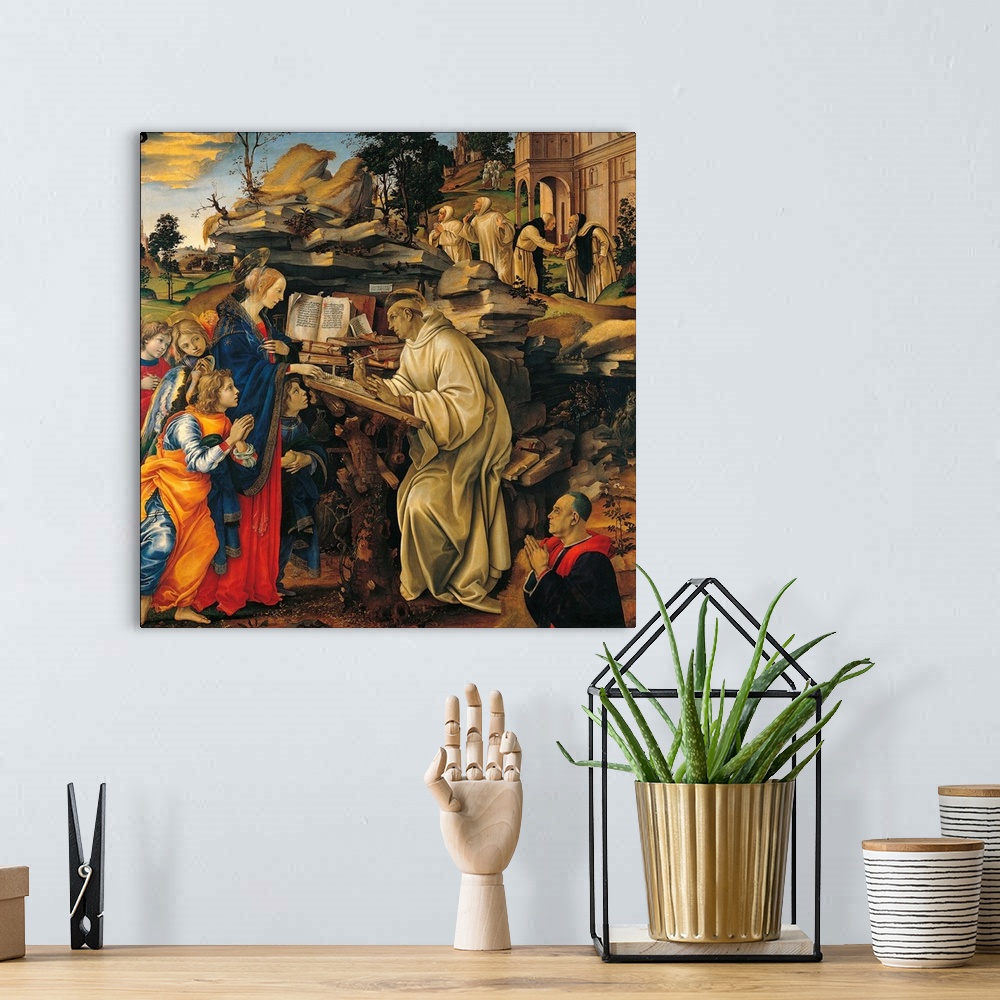 A bohemian room featuring Apparition of the Virgin to St Bernard, by Filippino Lippi, 1479 - 1486 about, 15th Century, temp...