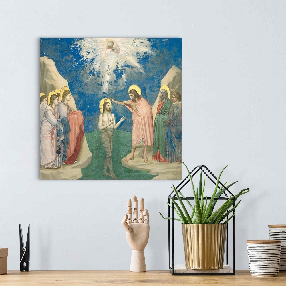 A bohemian room featuring Scenes from the Life of Christ Baptism of Christ, by Giotto, 1304 - 1306, 14th Century, fresco, -...