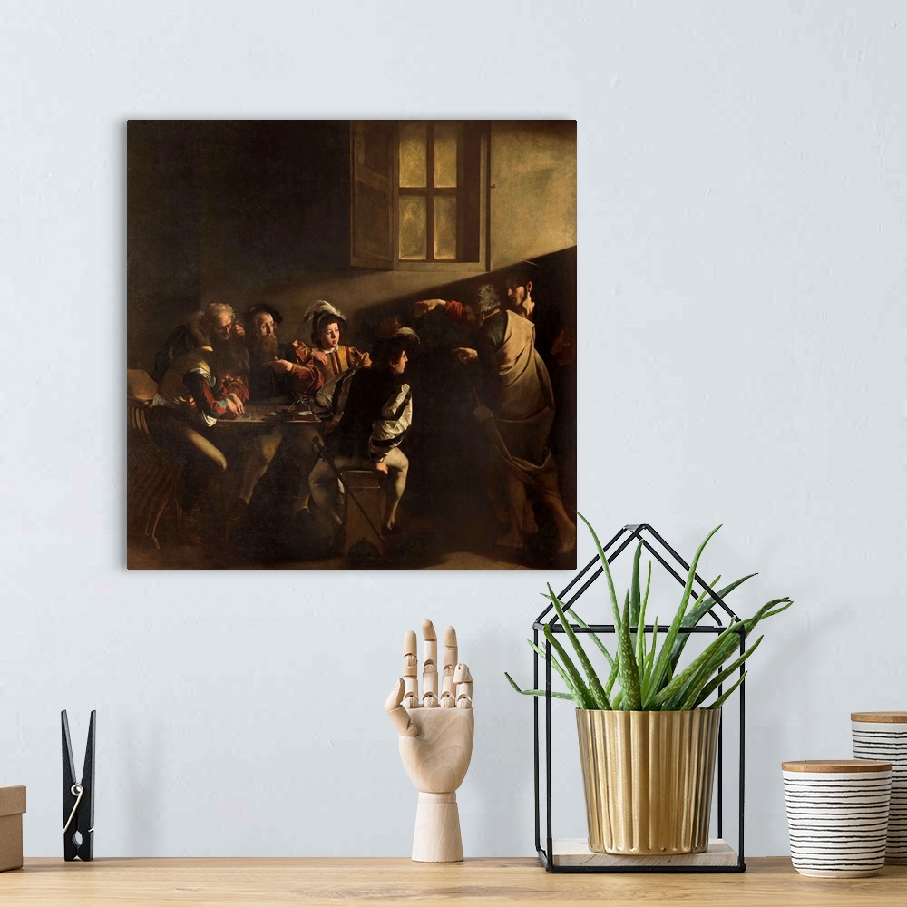 A bohemian room featuring The Calling of St Matthew, by Michelangelo Merisi known as Caravaggio, 1599 - 1600, 16th Century,...