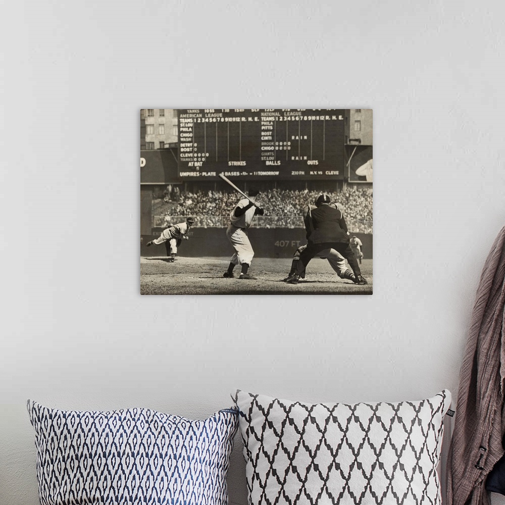 Cleveland Indians', Bob Feller, Pitching to New York Yankees' Joe Dimaggio | Large Floating Frame Canvas Wall Art | Great Big Canvas