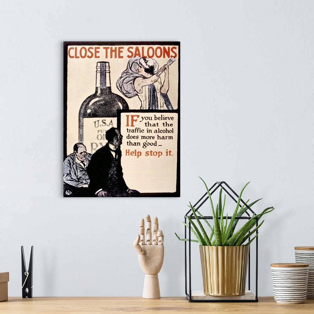 A bohemian room featuring Close The Saloons. Prohibition Poster