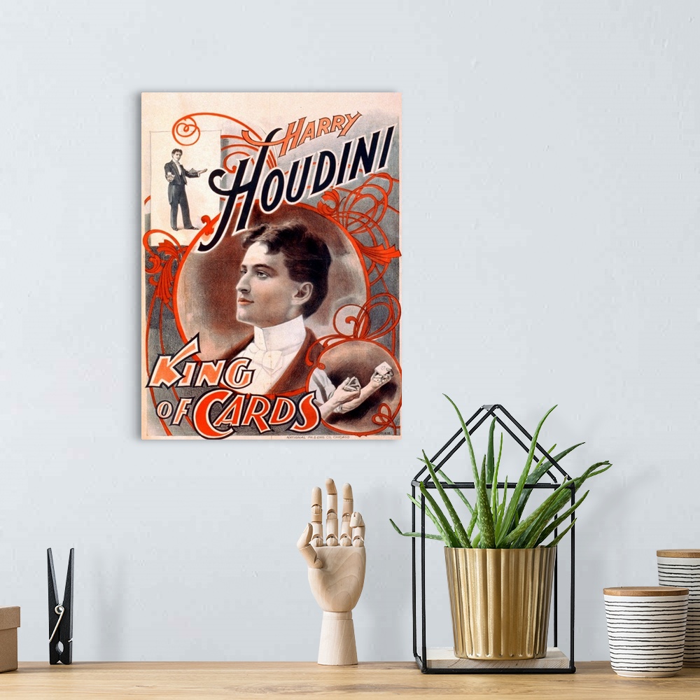 A bohemian room featuring Harry Houdini, King of Cards poster