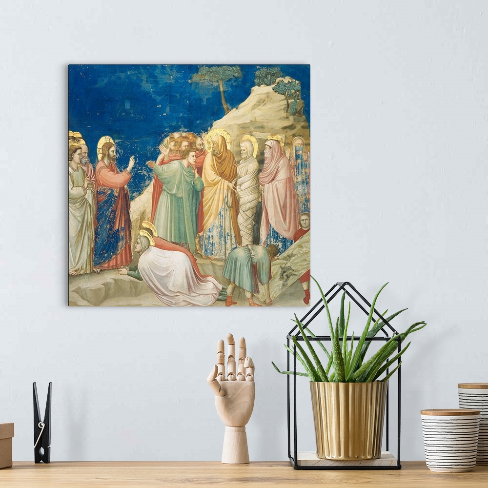 A bohemian room featuring Scenes from the Life of Christ Raising of Lazarus, by Giotto, 1304 - 1306, 14th Century, fresco, ...