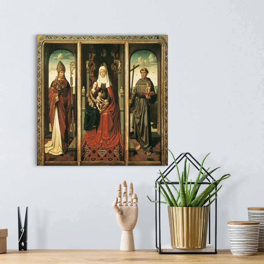 A bohemian room featuring The Sainte Anne Altarpiece.