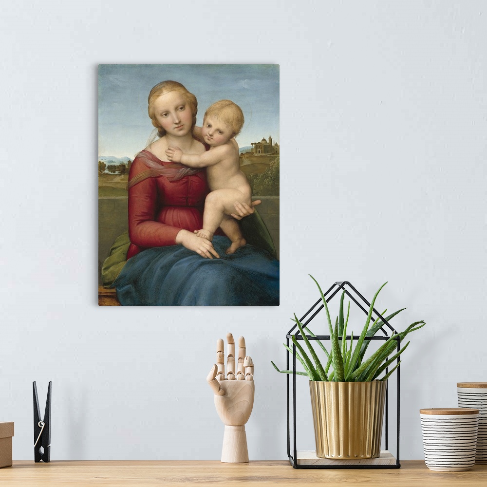 A bohemian room featuring The Small Cowper Madonna, by Raphael, c. 1505, Italian Renaissance painting, oil on panel. Raphae...