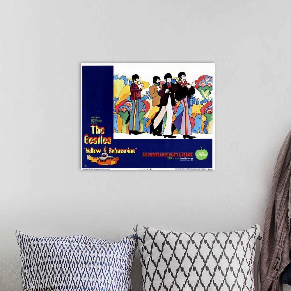 A bohemian room featuring Yellow Submarine, The Beatles, US Poster, From Left: Ringo Starr, George Harrison, Paul Mccartney...