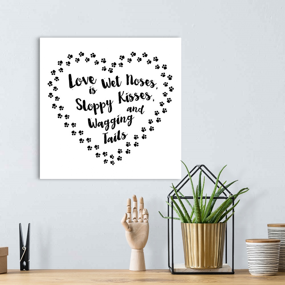 A bohemian room featuring Humorous sentiment art for dog lovers with a paw print heart.