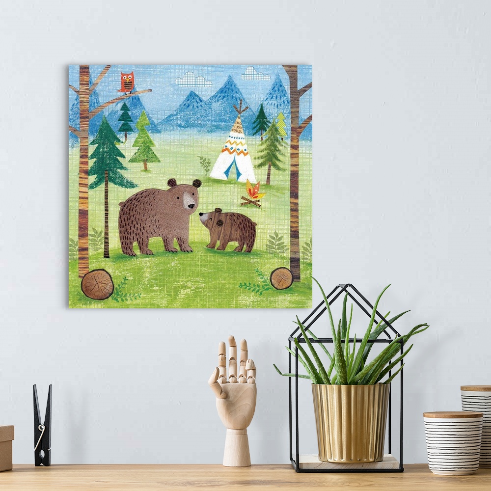 A bohemian room featuring Woodland Family Bears