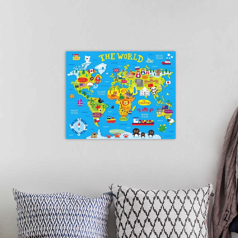 A bohemian room featuring World Map