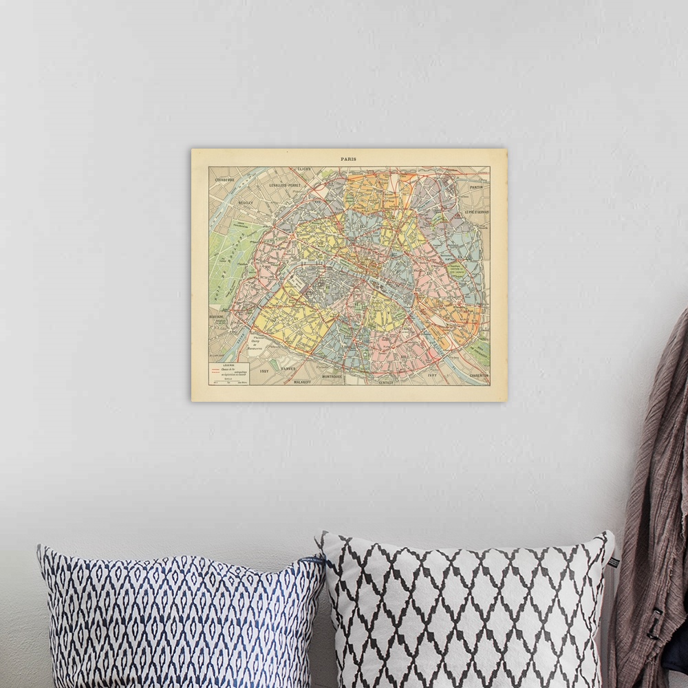 A bohemian room featuring Vintage map of Paris, France