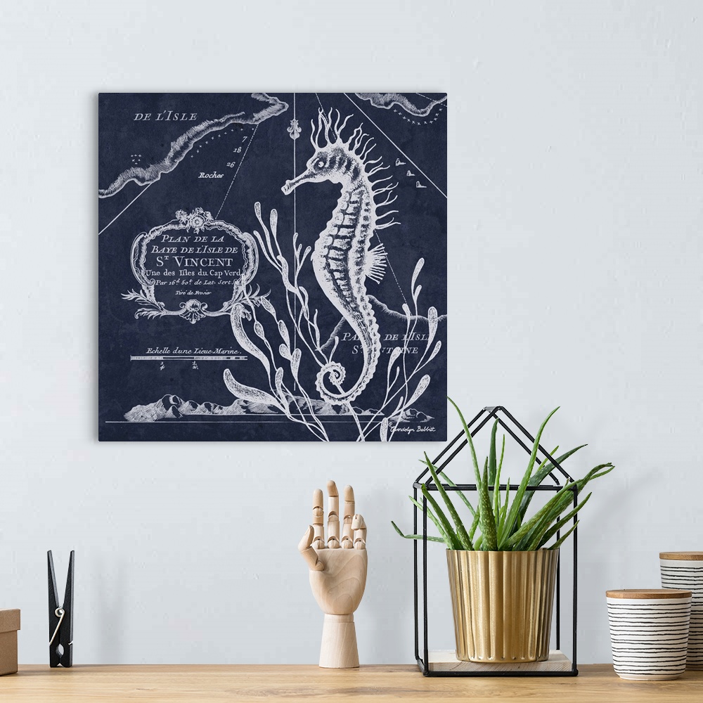 A bohemian room featuring Seahorse on Blue II