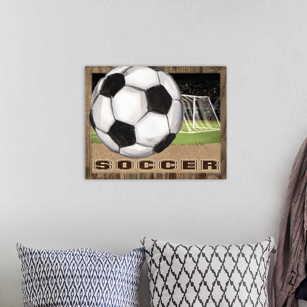 A bohemian room featuring Illustrated soccer decor.