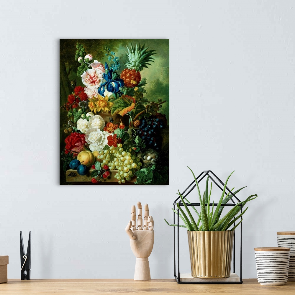 A bohemian room featuring A Rich Still Life Of Summer Flowers By Jan Van Os