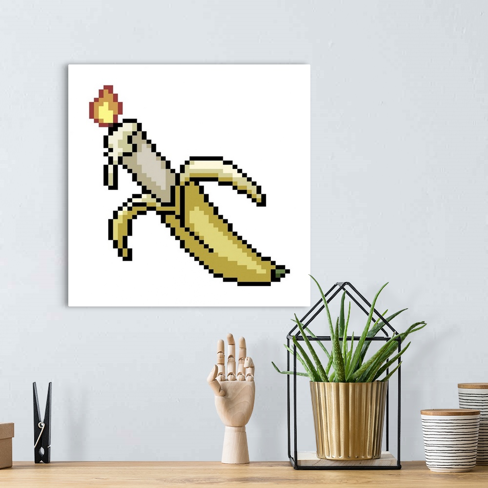 A bohemian room featuring vector pixel art banana candle isolated cartoon