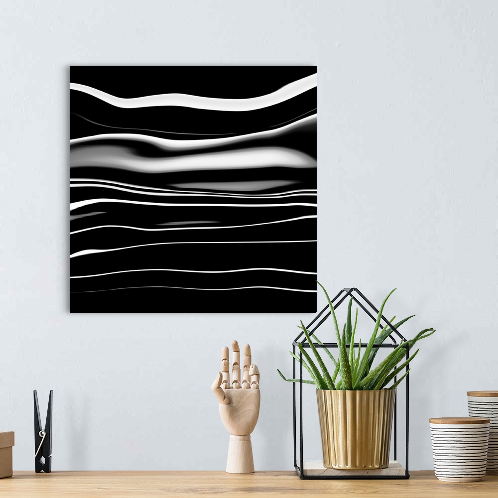 A bohemian room featuring Black and white wavey Abstract II