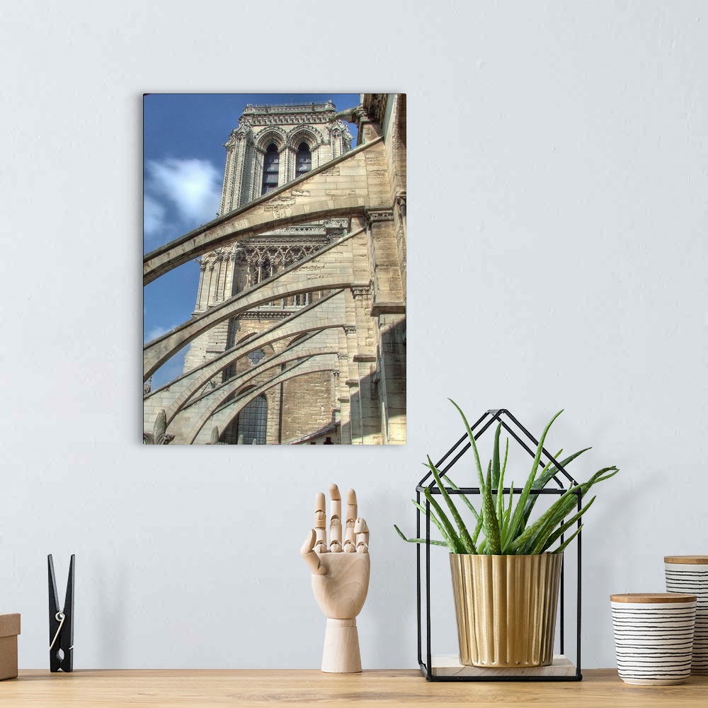A bohemian room featuring Flying buttresses and south tower ; Notre-Dame cathedral, Paris.