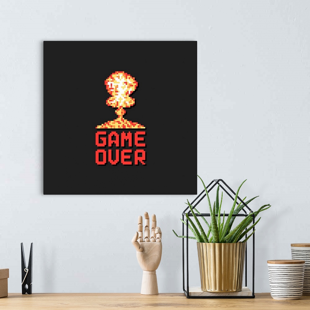 A bohemian room featuring Game Over With Pixel Art Explosion