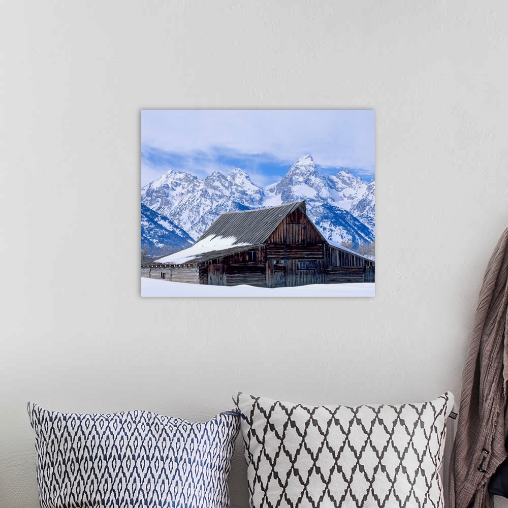 A bohemian room featuring Moulton Barn Below The Teton Range In Winter