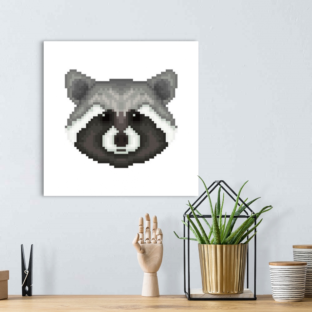 A bohemian room featuring Raccoon Head In Pixel Art Style