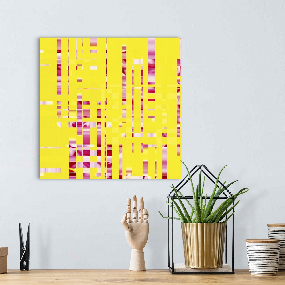 A bohemian room featuring Red and Yellow Grid Abstract