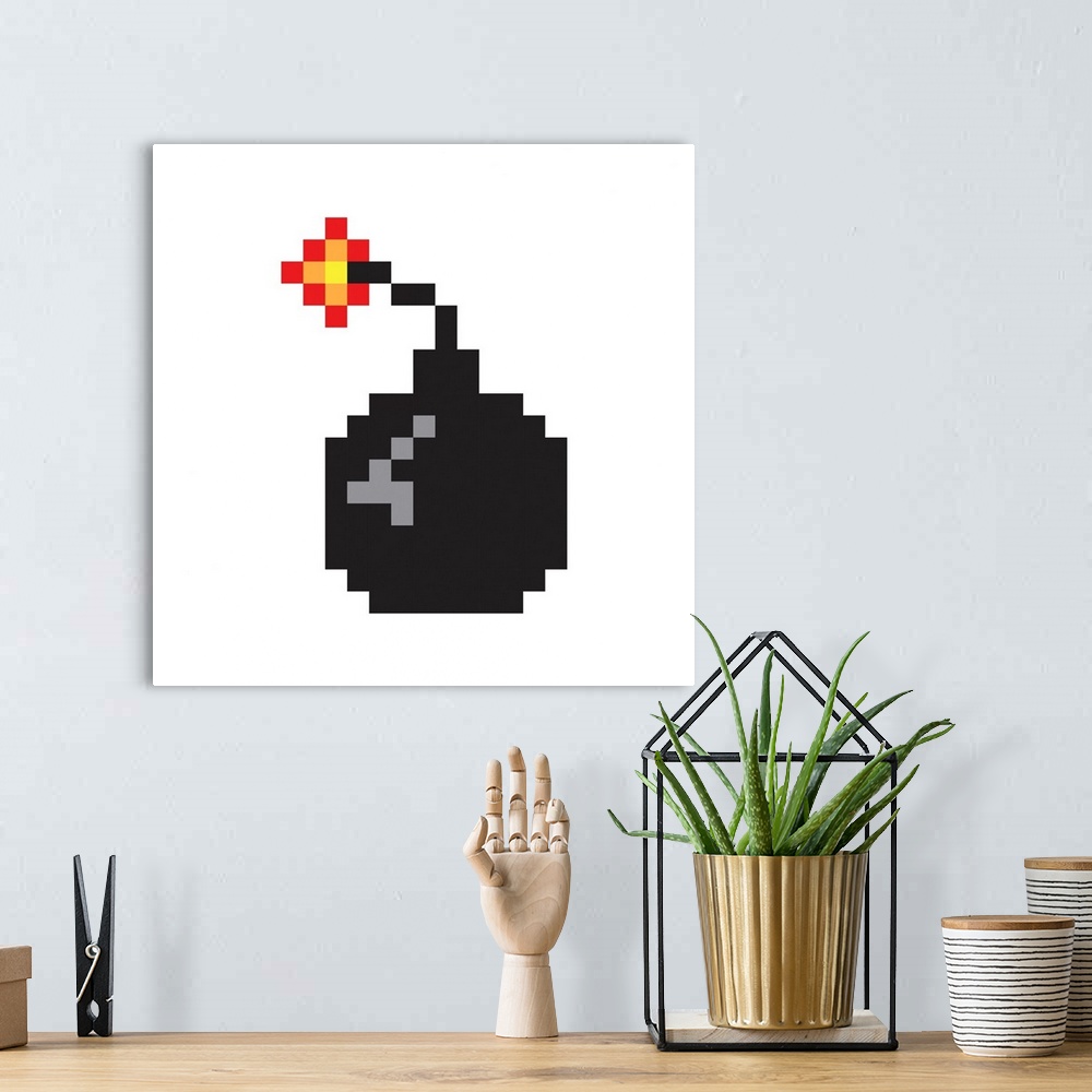A bohemian room featuring Retro Gaming Bomb, Pixel Icon