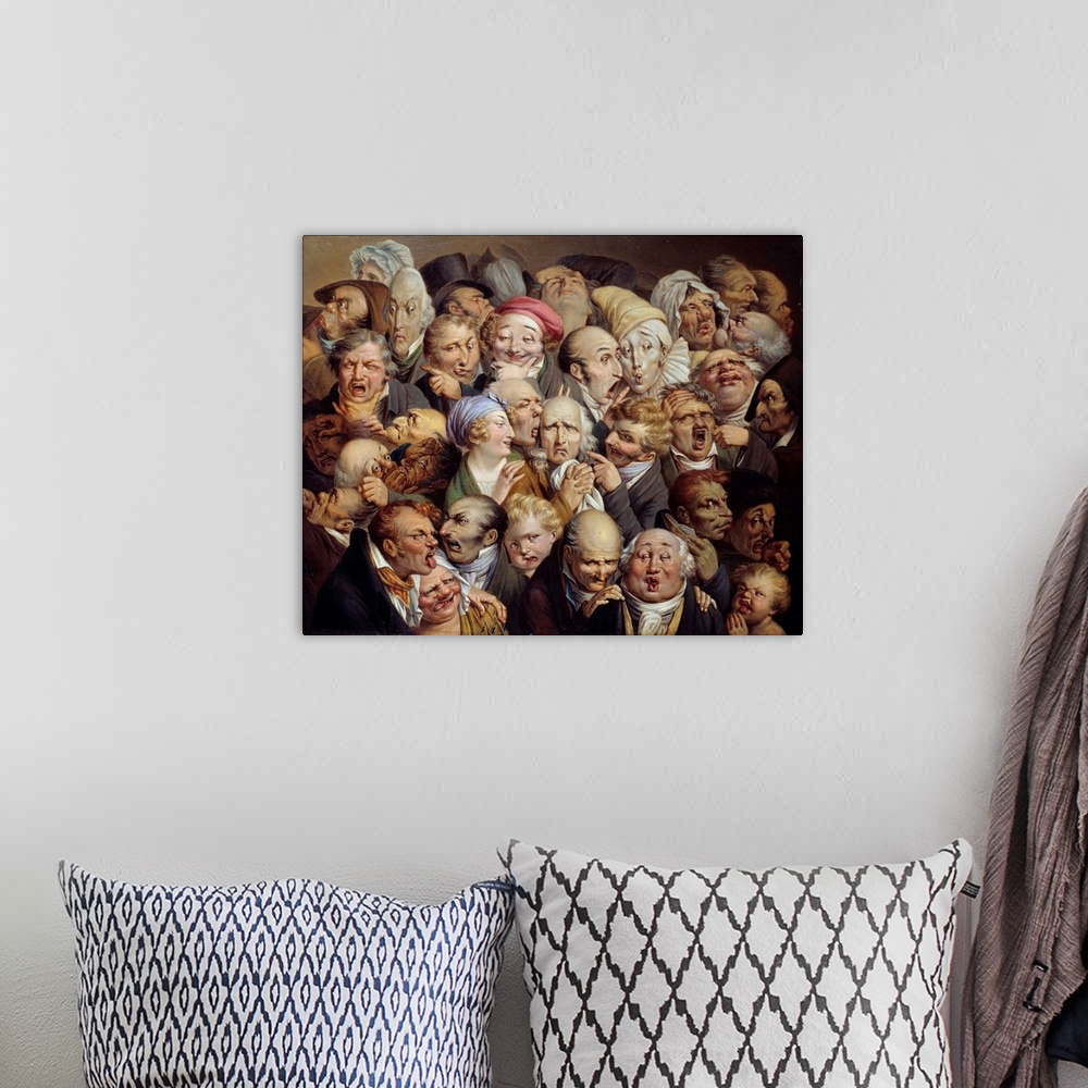 A bohemian room featuring Reunion of 35 facial expressions. Caricature: studies of ridiculous facial expressions. Painting ...
