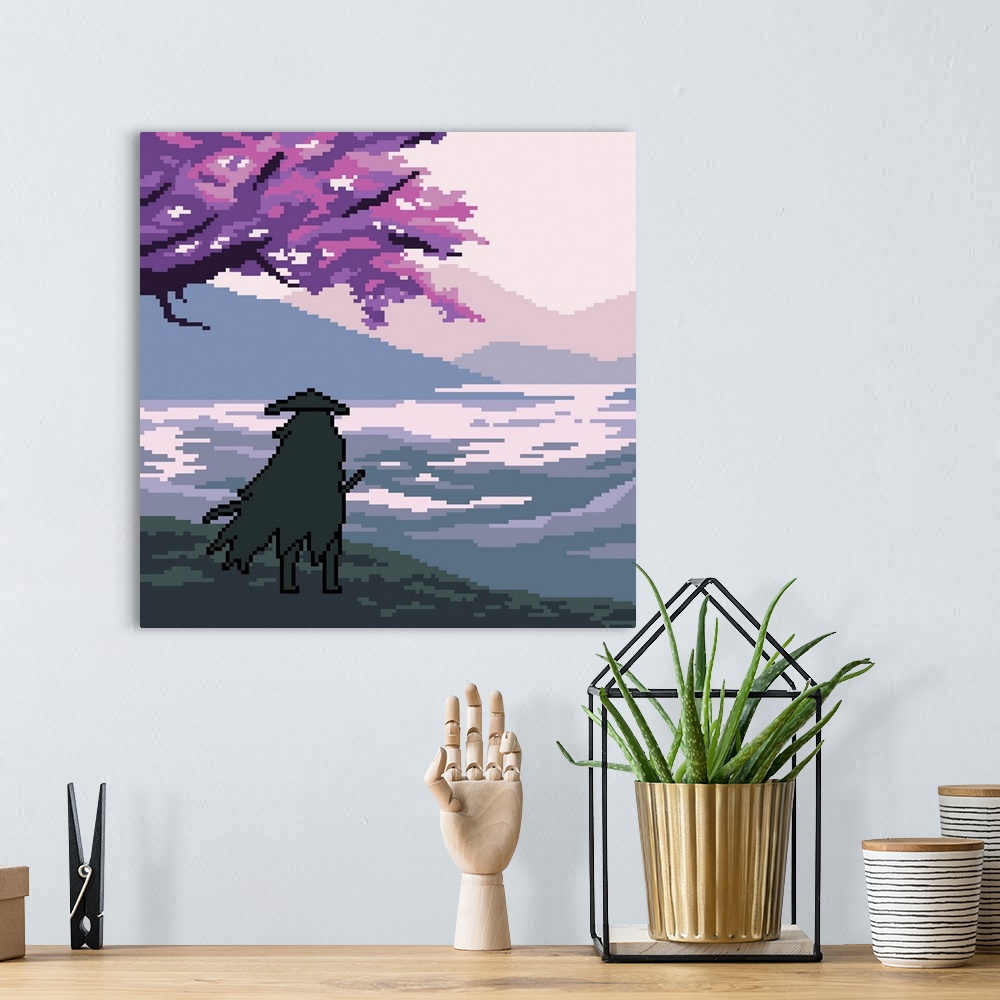 A bohemian room featuring Samurai Traveler Pixel Art