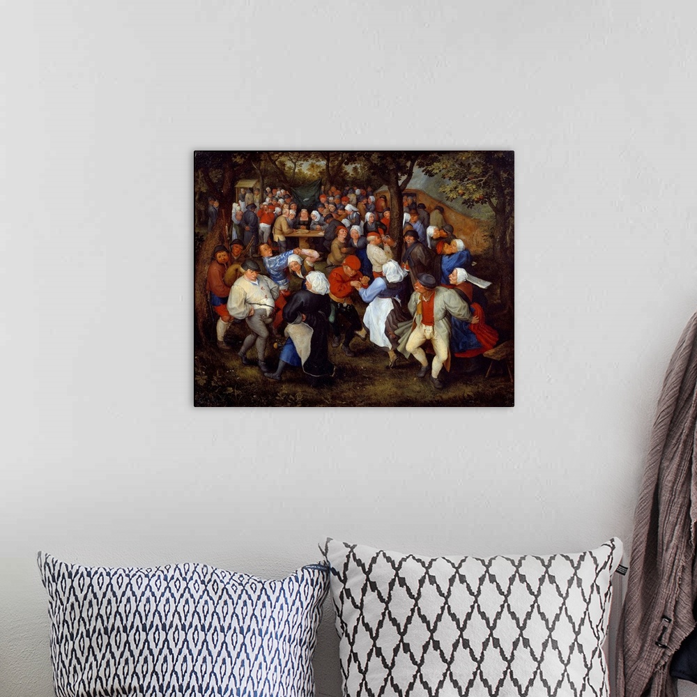 A bohemian room featuring The Feast of the Rosiere or Farmers Wedding. Painting by Jan Brueghel I called Velvet (1568-1625)...