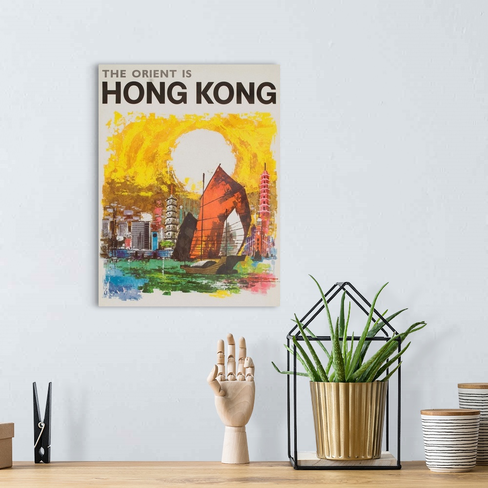 A bohemian room featuring Hong Kong Travel Association Travel Poster, ca 1960s.