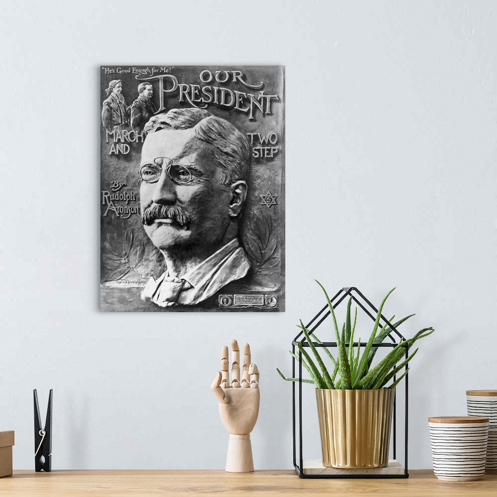 A bohemian room featuring A portrait of presidential candidate Theodore Roosevelt appears on the cover of the sheet music f...