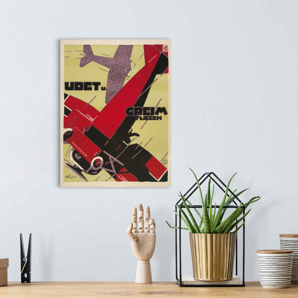 A bohemian room featuring Udet and Greim Air Show Aviation Poster.