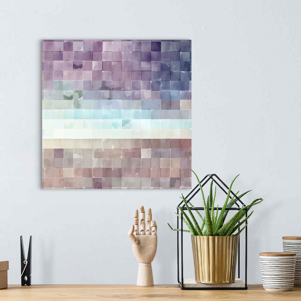 A bohemian room featuring Gridded Watercolor Landscape B