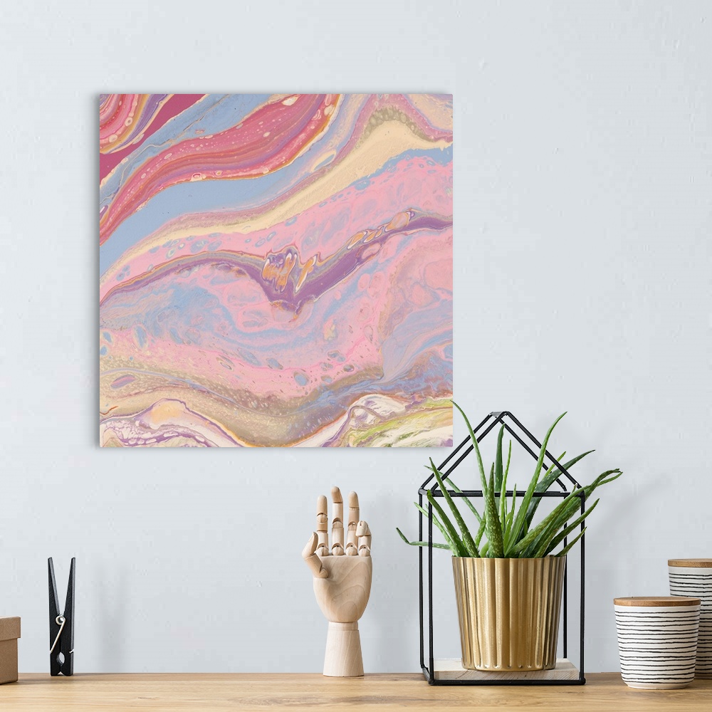 A bohemian room featuring Pastel Pink Abstract 44