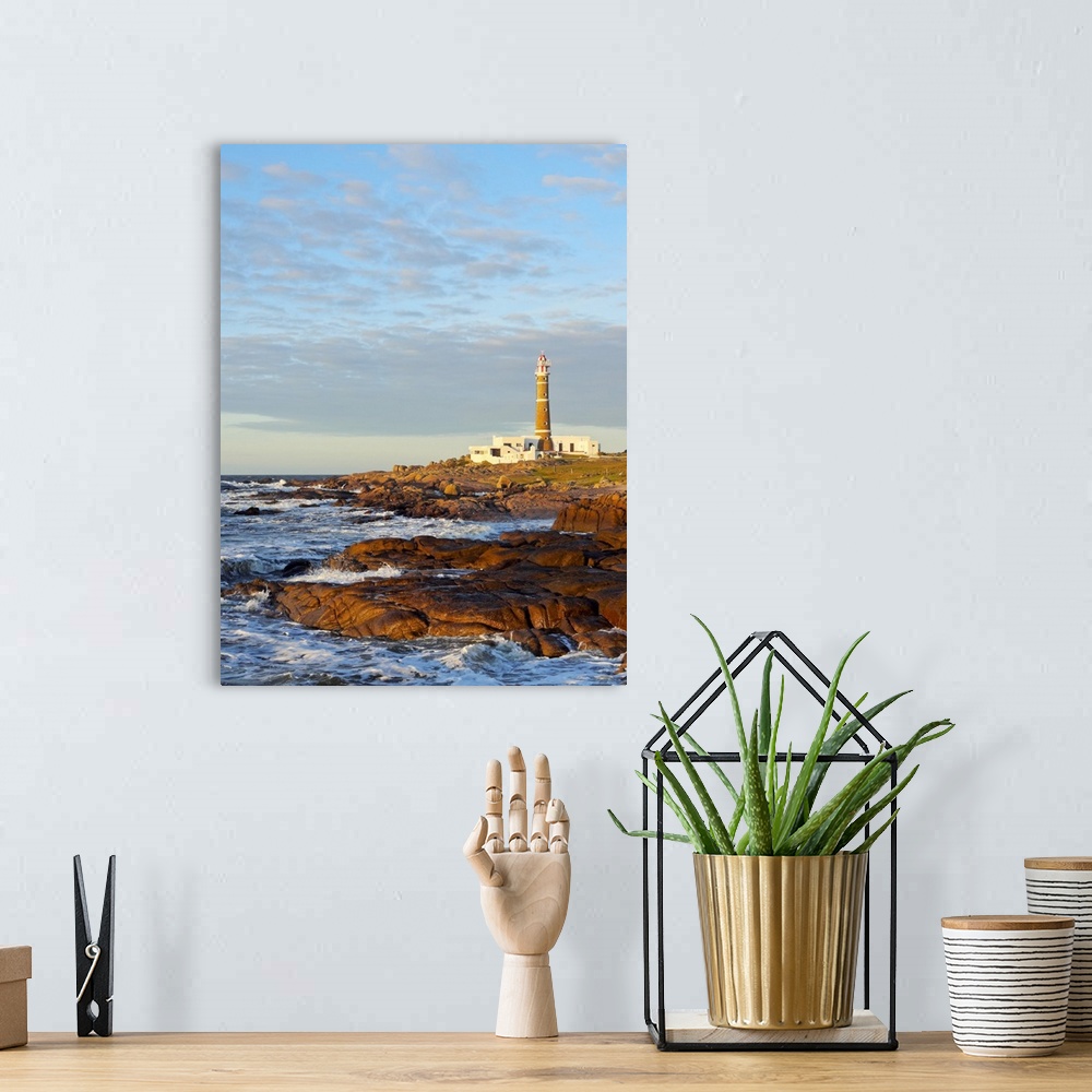 A bohemian room featuring Uruguay, Rocha Department, Cabo Polonio, Lighthouse at sunrise.