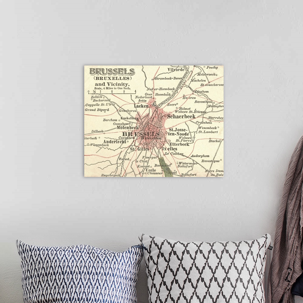 A bohemian room featuring Brussels - Vintage Map