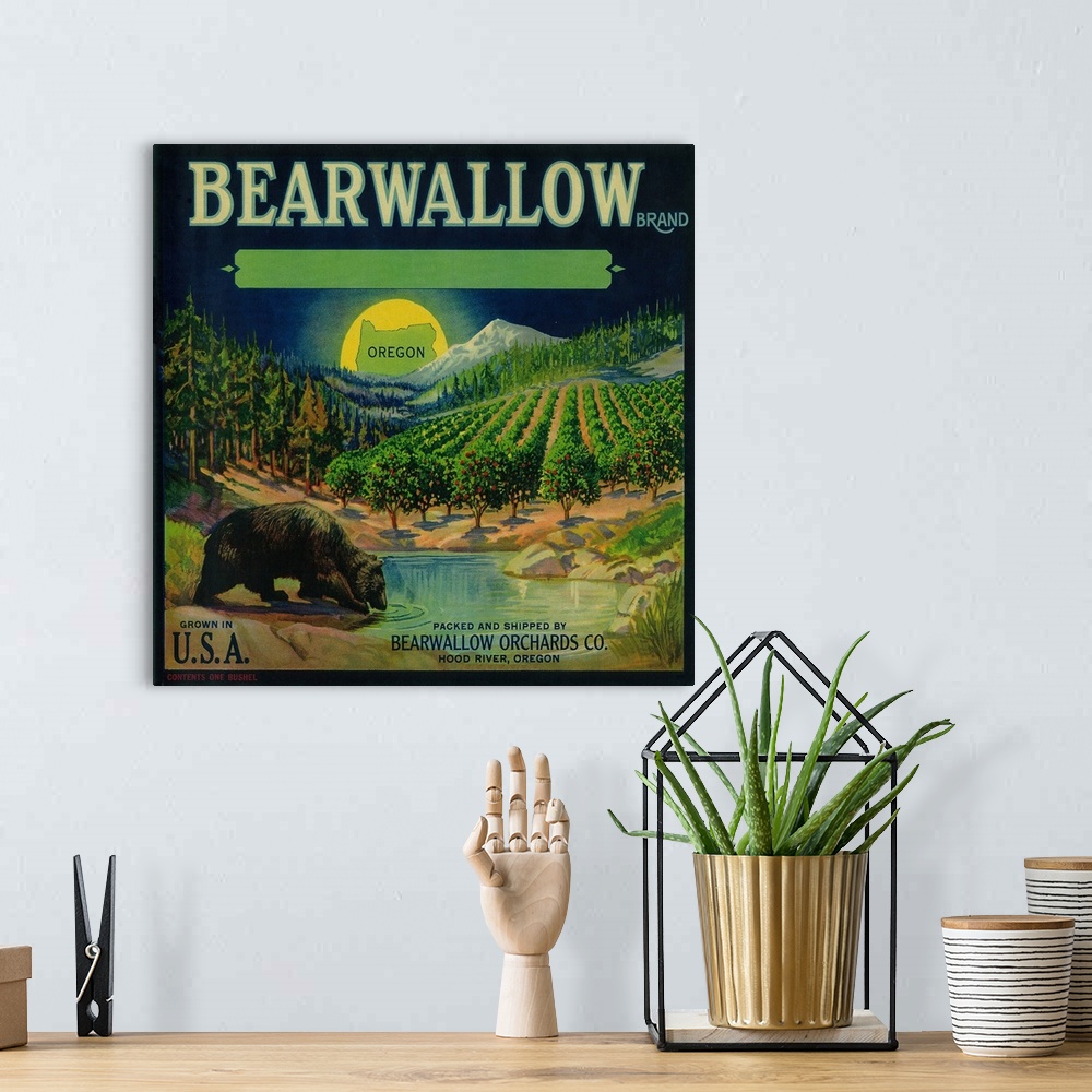 A bohemian room featuring Bearwallow Apple Crate Label, Hood River, OR