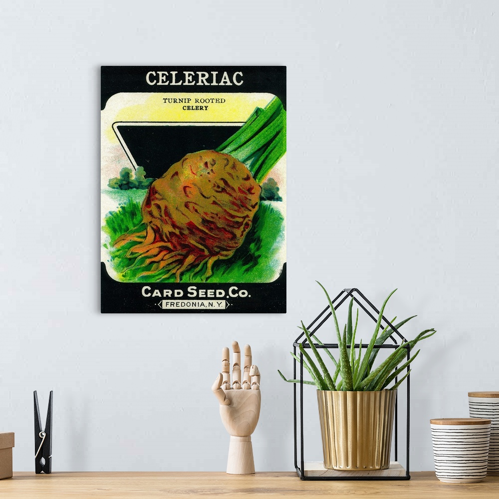 A bohemian room featuring A vintage label from a seed packet for celeriac.