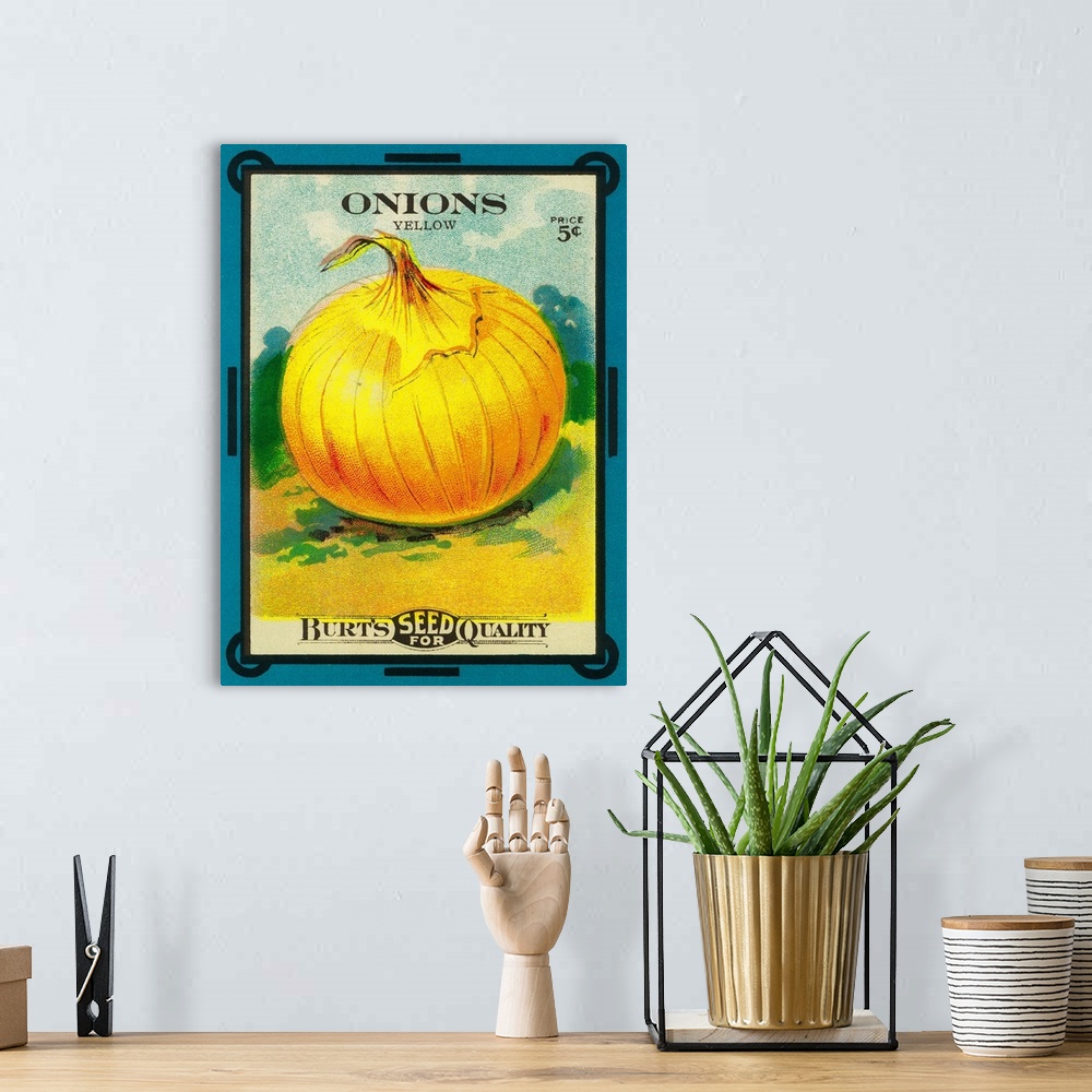 A bohemian room featuring A vintage label from a seed packet for onions.
