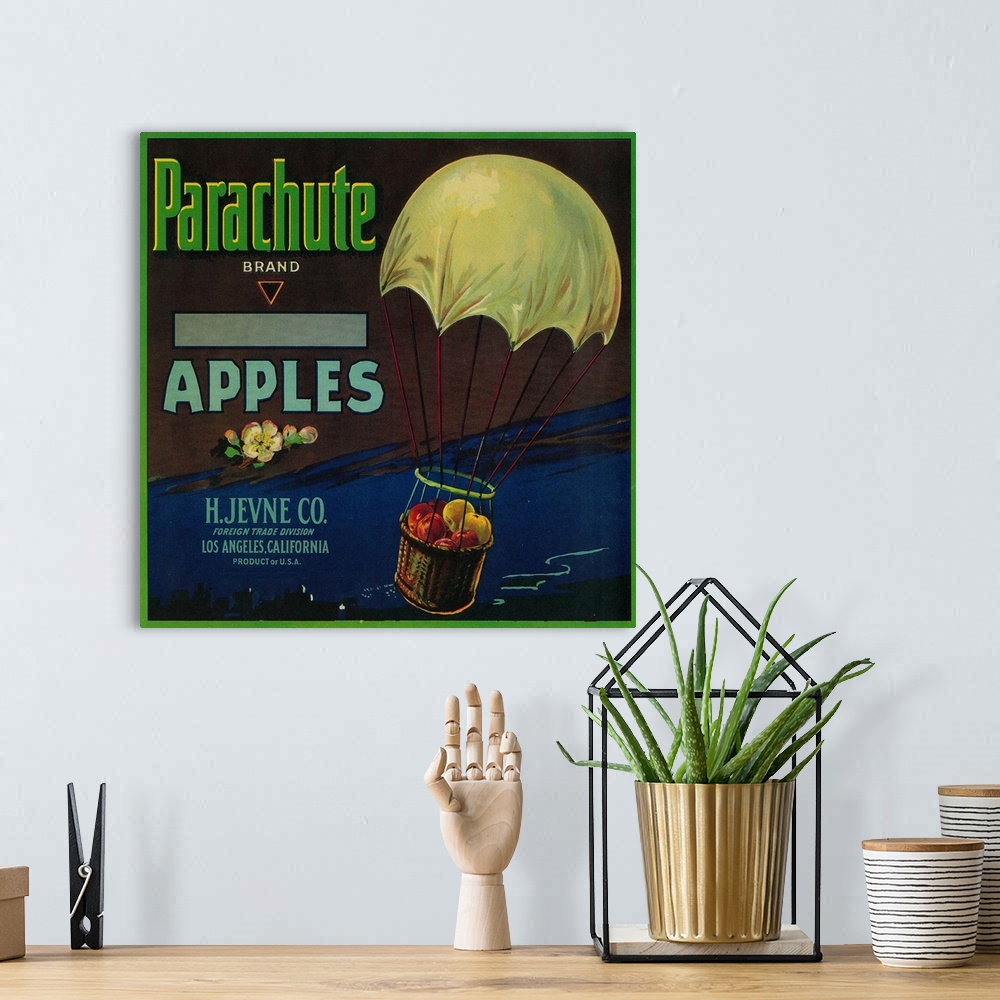 A bohemian room featuring Parachute Apple Crate Label, Los Angeles, CA