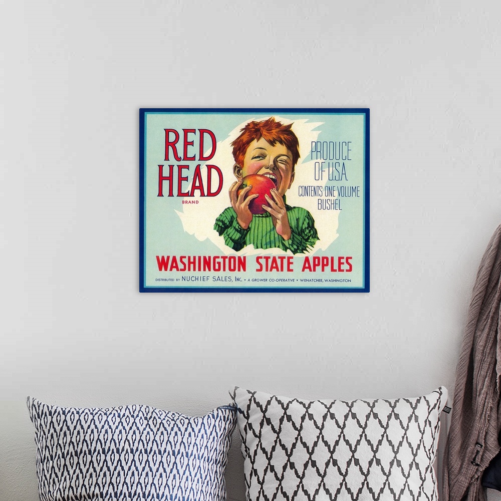 A bohemian room featuring Red Head Apple Label, Wenatchee, WA