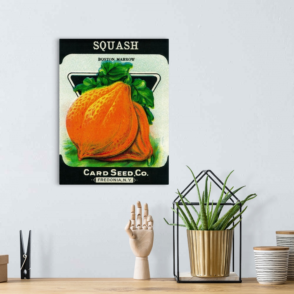 A bohemian room featuring A vintage label from a seed packet for squash.