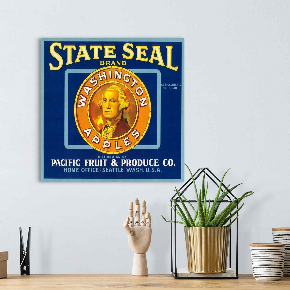 A bohemian room featuring State Seal Apple Label, Seattle, WA