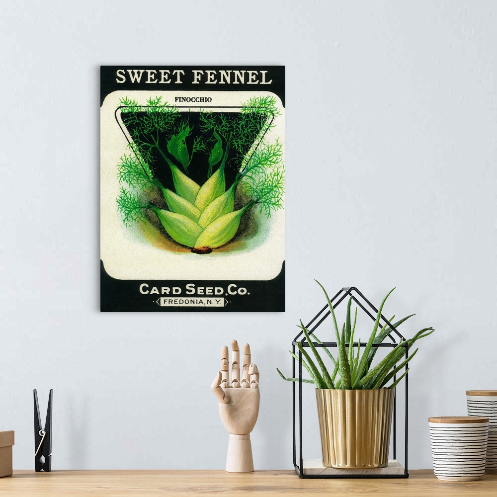 A bohemian room featuring A vintage label from a seed packet for fennel.