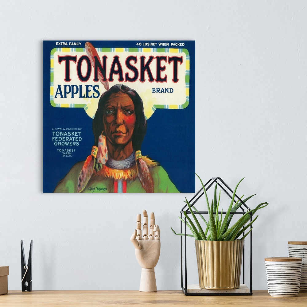 A bohemian room featuring Tonasket Apple Label, Tonasket, WA