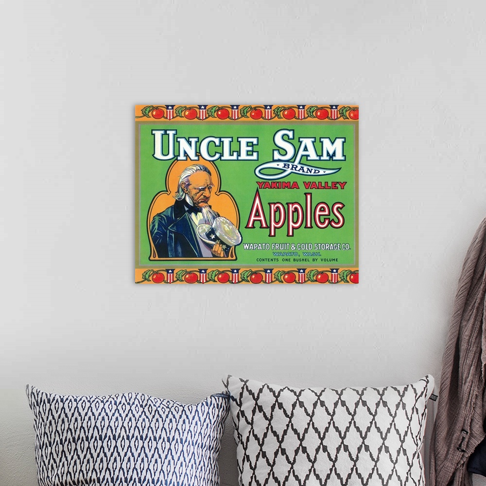 A bohemian room featuring Uncle Sam Apple Label, Wapato, WA