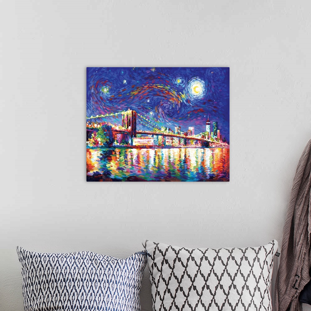 A bohemian room featuring Brooklyn Bridge Starry Night