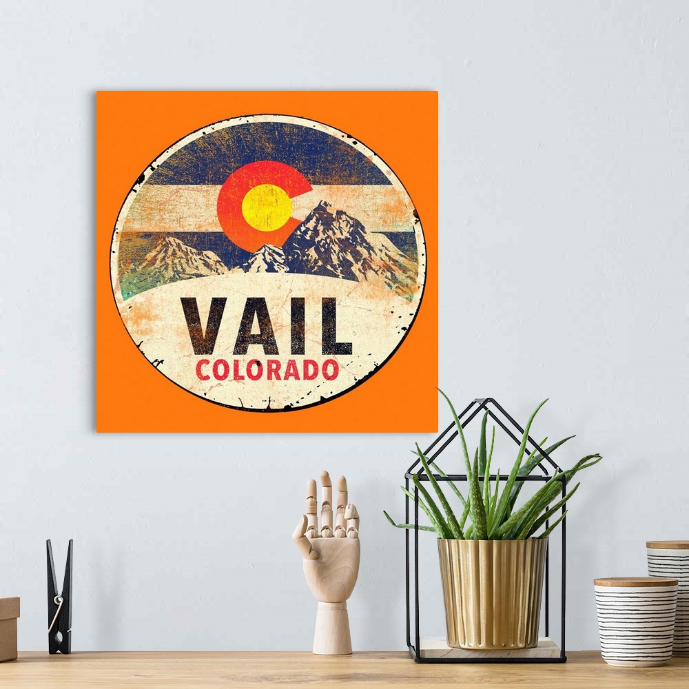 A bohemian room featuring A digital illustration of mountains for Vail, Colorado.