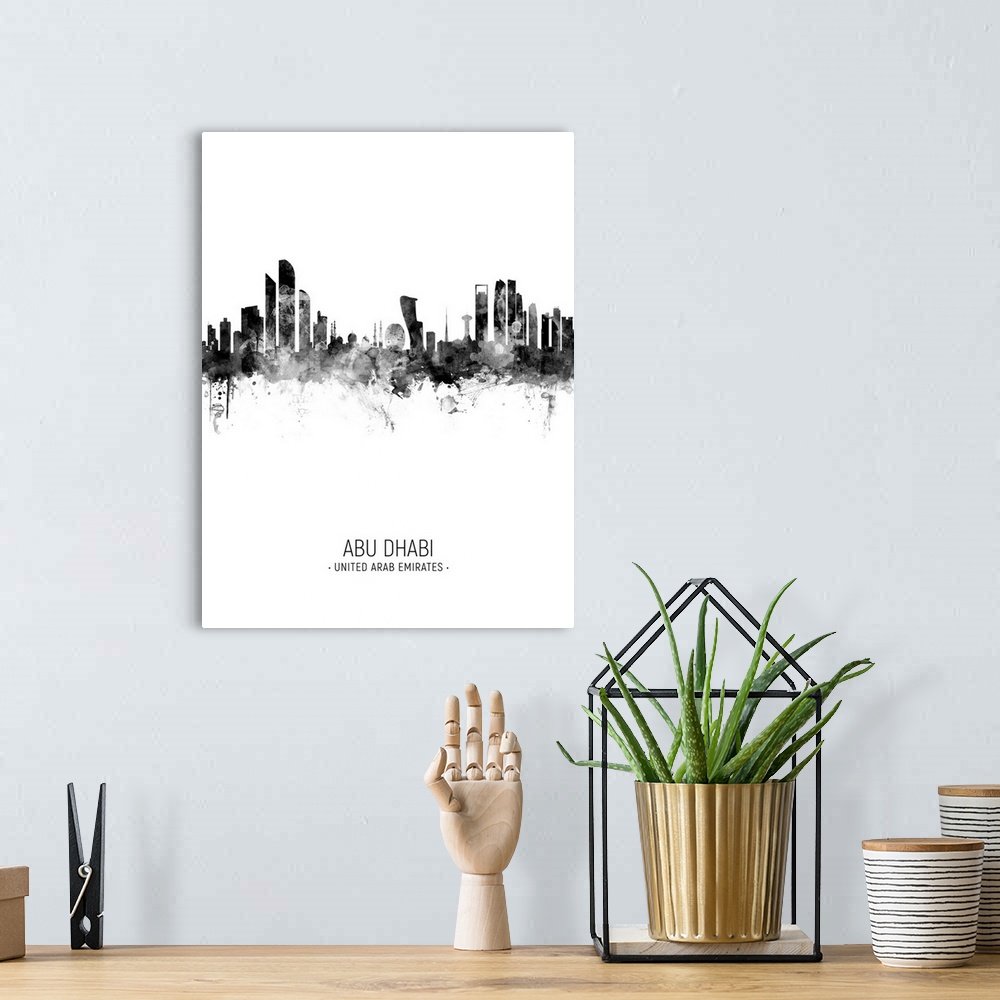 A bohemian room featuring Watercolor art print of the skyline of Abu Dhabi, United Arab Emirates