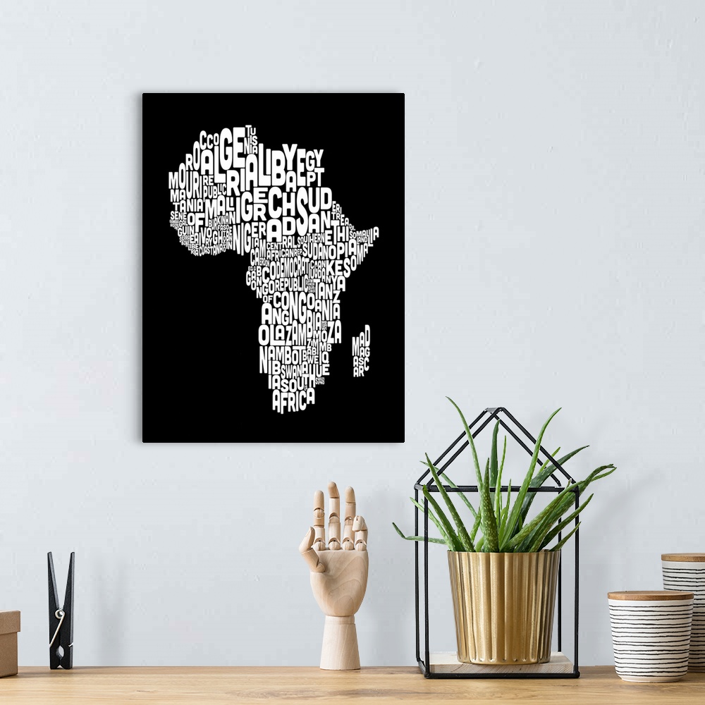 A bohemian room featuring African Countries Text Map, Black and White